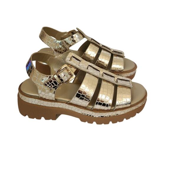 NIB Kenneth Cole Herron Metallic Platform Fisherman Sandal Gold 7.5M - Picture 2 of 7